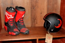 Alpinestars boots and a cool helmet...