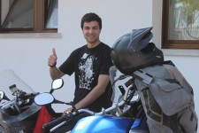 Thumbs up - Seth happy to be back on a motorbike Thumbs up - Seth happy to be back on a motorbike