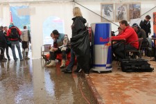 Lots of rain makes a stream in the press room