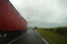 Pouring down and big trucks - caution needed Pouring down and big trucks - caution needed