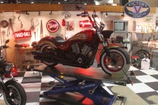 Victory's new model and cool garage display Victory's new model and cool garage display