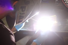 Aaron tig welds my battery box and sub-frame plate in place Aaron tig welds my battery box and sub-frame plate in place