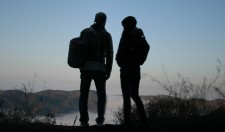 Looking over the Malibu hills together after camping out