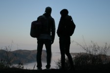 Looking over the Malibu hills together after camping out
