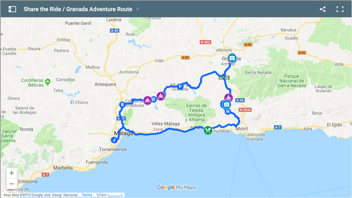 Route map of Granada Adventure